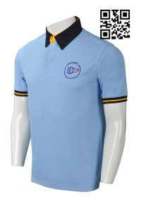 P718 自製男裝Polo恤款式     設計義工Polo恤款式   訂造Polo恤款式   Polo恤製造商    粉藍色撞色領黑色